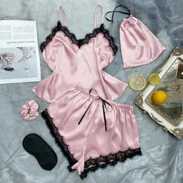 Womens Sleepwear Sexy Lace Slip Dress Home Wear Summer Backstrap Shorts Set Silk Ice Pajamas Drop Delivery Ot9Ya
