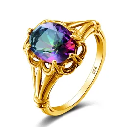 Luxury Yellow Gold Mystic Topaz Ring With Stone Oval 810mm Women Jewelry Handmade High Quality Gemstones Birthday Gift Trending 240112