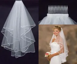 Novos acessórios de casamento branco marfim moda fita borda curta duas camadas véu de noiva com pente de alta qualidade 6143192