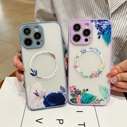 Capa fosca com padrão de flor de luxo para iPhone 14 13 15 Pro Max 14 Pro à prova de choque com anel de ferro de carregamento magnético capa traseira de telefone fosco 200 unidades