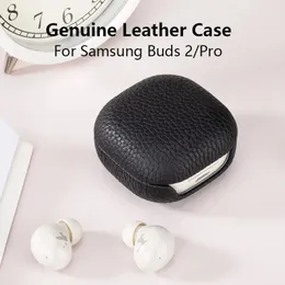 Aksesuarlar Samsung Galaxy Tomurcukları İçin Gerçek Deri Kılıf 2 Deri El yapımı Kapak Galaxy Buds Pro Lychee Desen Kulaklık Kılıfları