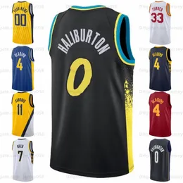 Tyrese Haliburton Basketball Jersey Myles Turner Buddy Hield Jalen Smith George Hill Serge Ibaka Nwora Chris Duarte Black White Navy Mens Hurt