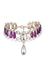 Diseñador de moda de lujo súper brillante diamante de imitación completo cristales coloridos collar de declaración collar de gargantilla para mujer 2101141