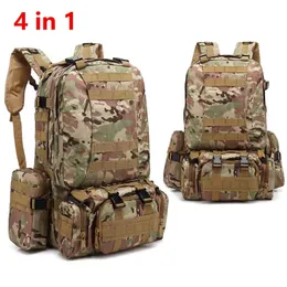 Mochila tática 55l 4 em 1 masculina, bolsa esportiva militar molle para caminhadas ao ar livre, escalada, exército, à prova d'água, pacote de assalto 240112