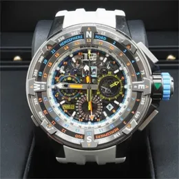 RichardMiler Relógios de pulso de luxo com corda manual Tourbillon Watch 60-01 St Barths Regatta Flyback Time Code Watch Edição limitada 50 peças WN-BLEG
