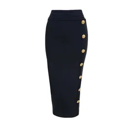 Elegancka bodycon midi bandage spódnica wysoka talia czarny biały guziki ołówek letnie dzianinowe spódnice mody jupe ubrania 240112