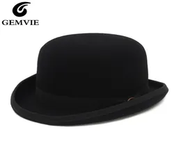 Gemvie 4 Colors 100 Wool Felt Derby Bowler Hat for Men Women Satin Cloy Fashion Party Sactions Fedora Assume Magician Hat 2205071503022