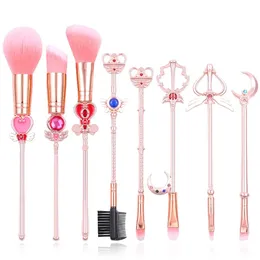 Pinsel Heiße Anime Kosmetische Make -up Pinsel Set Werkzeug Kit Eye Liner Shader Foundation Pulver Naturalalsynthese rosa Haare