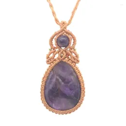 Ожерелья с подвесками KFT, натуральный целебный кристалл, кварцевый камень, нить, веревка, обернутая плетеной макраме, слеза, ожерелье с каплей воды, ювелирные изделия