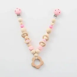 Cartoon Animal Pendant Pacifiers Casehes Cases Beech Wool Bead Baby Trolley Chain Children for 03y 240111