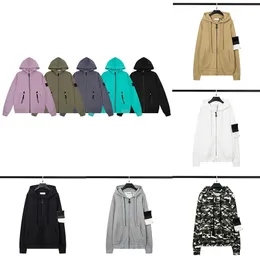 Topstoney Högkvalitativ märkesdesigner herrarna Stonhoodies Classics Badge Terry Cardigan Zip Hooded Tröja Fashionable Cotton With Loose Fit Men's Island Hoodies