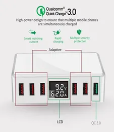 Зарядное устройство MultiPorts 6 USB QC30 Быстродействующая станция адаптера питания с цифровым дисплеем Зарядные устройства для сотовых телефонов3811536