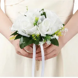 Fiori decorativi 1 pezzo bouquet da sposa Mariage nuziale rosa artificiale per accessori da damigella d'onore