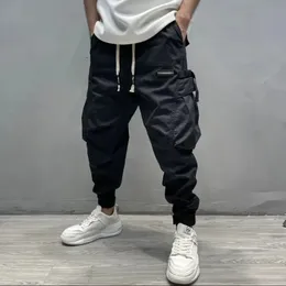 Coreano streetwear moda hip hop calças de carga roupas masculinas jogging calças grande bolso casual sweatpants solto perna larga calças 240112