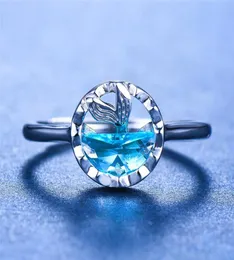 Eheringe Nette Boho Weibliche 925 Sterling Silber Verstellbarer Ring Blauer Kristall Meerjungfrau Finger Einzigartiger Stil Verlobung Für Frauen6388263