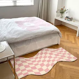 Oregelbunden checkerboard sovrum matta modern mode klassisk gitter vardagsrum polyester matta söt girly ig dekoration hemmatta 240111