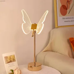 Luci notturne Farfalla acrilica Lampada da scrivania a LED Retro Oro Artigianato d'arte Camera da letto Luce d'atmosfera 3 modalità Soggiorno Comodino Luce notturna Ornamenti YQ240112