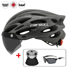 Casco di sicurezza da ciclismo ultraleggero Casco da bicicletta per moto da esterno Fanale posteriore Casco con visiera rimovibile Casco da bici da strada di montagna240111