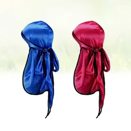 Berets 2pcs jedwabisty turban chustka na głowę długi ogon piracki nakrycie głowy do sportu na świeżym powietrzu (czarne różowe złoto z czarną krawędzią)