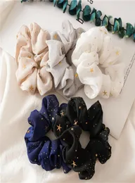 Luxury Lady Girl Hair Scrunchy Ring Elastic Hair Bands Vintage Chiffon Star Sequins Tyres Sports Dance Scrunchie Hairban9489862