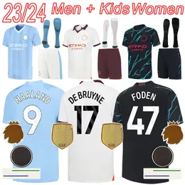 Man Futbol Formaları 2023 2024 Şehir Haaland de Bruyne Foden Erkekler Çocuklar Futbol Forması Kitleri Ev Kiti Uzak Gömlek Setleri Kadınlar Üçüncü Gömlek 23 24 Camiseta Futbol Maillot Ayak
