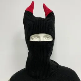 Canavar Kulakları Kayak Maskesi Balaclava Beanie Şeytan Boynuzu Y2K Örgü Kapak Erkekler Kadın Elastik Kafatası Şapkası Kış Sıcak Eşarpları Açık Cadılar Bayramı 240111
