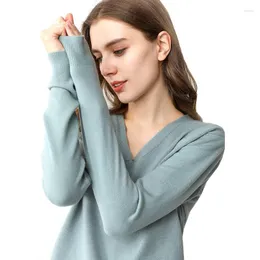 Women's Sweaters 2024 Women Wool Sweater Pullover V Neck Long Sleeve Soft Knit Jumper Stretch Knitted 3XL Female Tops Y225