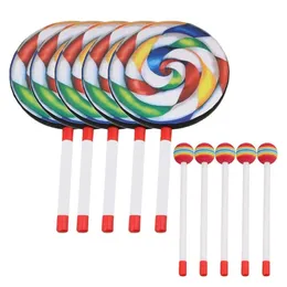 5pack 8inch lollipop drum with Mallet Rainbow Color Music Rhythm Instruments Kids Kids Kids Wildly 240112
