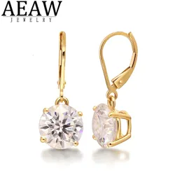 AEAW Yellow Gold 10k Gemstone Drop Earrings 1ct Round for Women Solitaire Party Fine Jewelry 240112