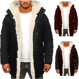 Quente jaqueta de pele sintética casaco parka com capuz homens outono inverno manga longa moda casual zíper jaquetas de cor sólida 240113