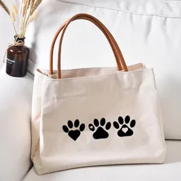 Shopping Bags Dog Print Letters Printed Canvas Tote Bag Gift For Pet Style Work Women Lady Fashion Beach