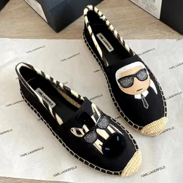 Lüks gündelik ayakkabı karl lagerfield kadın tasarımcı ayakkabılar balıkçı espadrilles bayan erkek tuval ayakkabı nakış kumaş slayt dhgate kapalı açık alçak üst düz ayakkabı