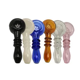 Spoon Smoking Hand Pipe About 4.1 Inch With Star Screen Perc Tobacco Colorful Glass Pipes Side Air Hole Bowl 3 Rings Tube Smoking Accessories