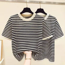 Pulls pour femmes Pull d'été Vintage Robi Pull tricoté Vêtements minces Femmes 2024 Manches courtes Stripe Basic Femme Tops coréens