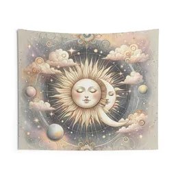 Sun Moon Tapestry, Boho Wall Hanging, Celestial Home Decor, Dreamy Pastel Wall Art, nyckfull väggdekor, lugnande meditationsrum