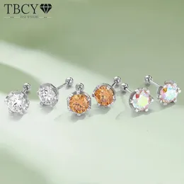 TBCYD 032CT Multicolor Stud Earrings For Women Men S925 Silver Round Colorful Diamond Ear Studs Party Fine Jewelry 240112