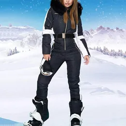 Winter Ski Anzug Für Frauen Wasserdichte Warme Schnee Overalls Outdoor Sport Snowboard Kleidung Overall Mit Pelz Kragen 240112