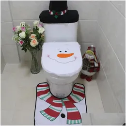 Toilet Seat Covers Toilet Seat Ers 3Pcs Er Bathroom Mat Set Santa Claus/Snowman Christmas Decorations Cute Comfortable Drop Delivery H Dhcfy