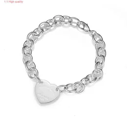 Tiffanyans Silver Bracelet T Family Women's Thick Chain Fashion Luxury High Grade Charm HandCrafted Heart Shaped Pendant