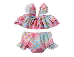 Onepieces barn baby girl039s badkläder ärmlös tecknad ruffle baddräkt 2 bit bikini set sommar simning kläder flicka badi3916900