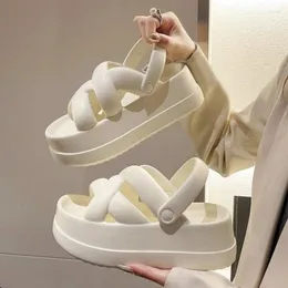 Сандалии из ЭВА, повседневные женские туфли на высоком каблуке, 2024, толстая подошва, повышенная обувь через плечо, пляжная обувь на платформе, роскошный дизайнер