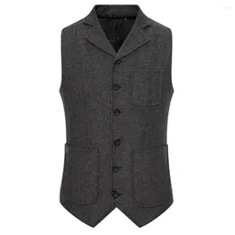 Men's Vests Comfortable Mens Waistcoat Tops Single Breasted Sleeveless Slight Stretch Business Suit Button Down Tweed