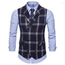 Chalecos para hombres 2024 Moda Casual Chaleco de traje de doble botonadura Slim Fit Hombres de estilo británico