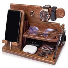 Jewelry Pouches Multifunction Wooden Bedside Organiser Wood Phone Docking Station Key Holder Wallet Stand Watch Organizer Valentines Gifts