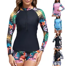 Mulheres Swimwear Sexy Swimsuit Bikini Rash Guard Mulheres Manga Longa Zíper Rashguard Surf Duas Peças Tankini Set Surf Natação