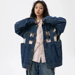 Jaquetas masculinas mulheres fivela de metal oco streetwear moda solta casual vintage jeans jaqueta homens primavera outono denim casaco casal outerwear