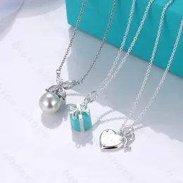 T Series Lovers 'Love Key Presant Necklace for Women Elegant Blue Gift Box Pearl Bowknot Deluxe Twiber Chail