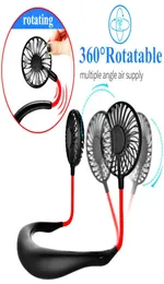 Hands Neck fans Portable USB Rechargeable Neckband Lazy Hanging Dual Cooling Mini sport 360 degree rotating Electronic fan fo2615462