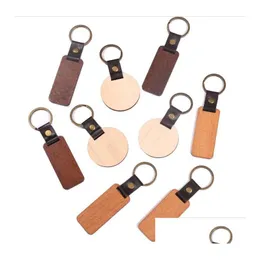 Schlüsselanhänger Lanyards Leder Buche Holzschnitzerei Schlüsselanhänger DIY gravierte Schlüsselanhänger Schlüsselanhänger für Geburtstags- oder Jubiläumsgeschenk Drop Deliv Dhsne