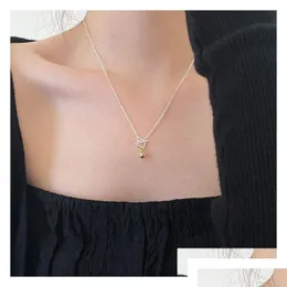 Collane con ciondolo Autentici gioielli in puro argento 925 Stile semplice Collana con pendenti a sfera tonda in oro femminile per le donne Consegna di goccia Dhnk5